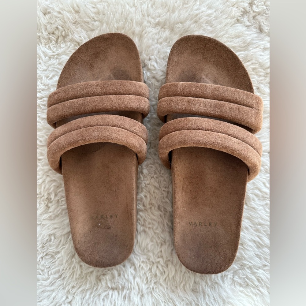 Varley Women's Giles Quilted Slides, Brown Double Strap Sandals